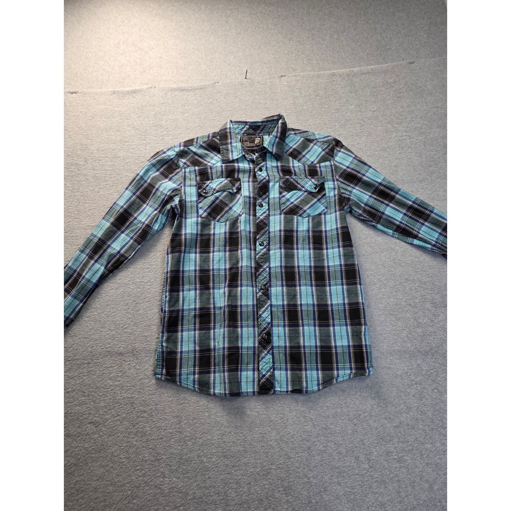 Elixir Mens Plaid Western Snap Button Down Shirt Blue Black Cotton WL11650 XL‎